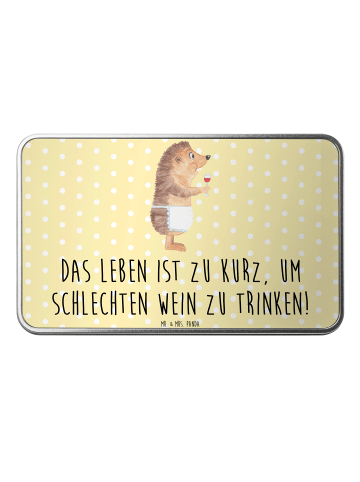 Mr. & Mrs. Panda Geschenkbox Igel Wein mit Spruch in Gelb Pastell