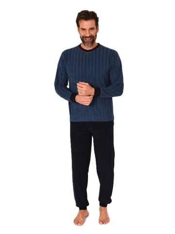 NORMANN Langarm Frottee Schlafanzug Pyjama Bündchen - 86625 in blau