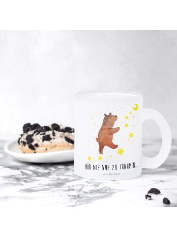 Mr. & Mrs. Panda Teetasse Glas Bär Träume mit Spruch in Transparent