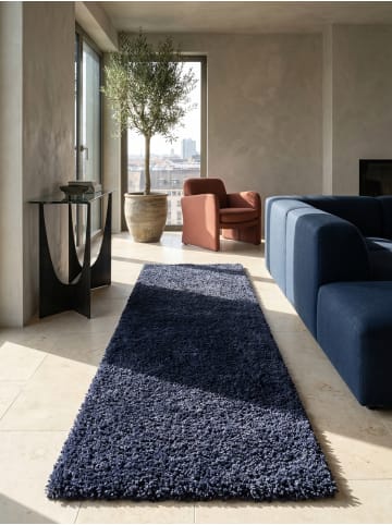 KADIMA DESIGN Teppich Hochflor Shaggy Waschbar Einfarbig RHEIN Strapazierfähig in Marineblau