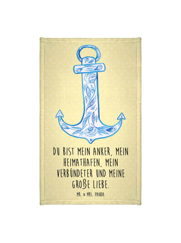 Mr. & Mrs. Panda Handtuch Anker Blau mit Spruch in Gelb Pastell