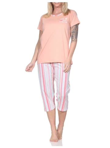 NORMANN Schlafanzug Caprihose kurzarm Streifenoptik 126 10 802 in apricot