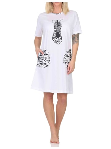 NORMANN Kurzarm Nachthemd Tiermotiv Übergrössen - 85500 in weiß