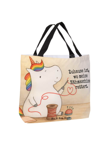 Mr. & Mrs. Panda Strandtasche Einhorn Näherin Design mit Spruch in Weiß
