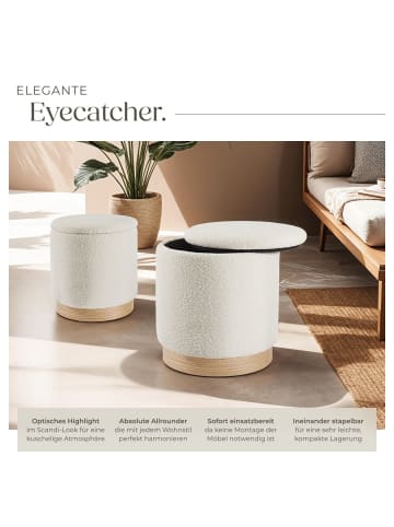 tectake 2er Set Sitzhocker mit Stauraum Orchide mit Bouclé-Bezug, creme