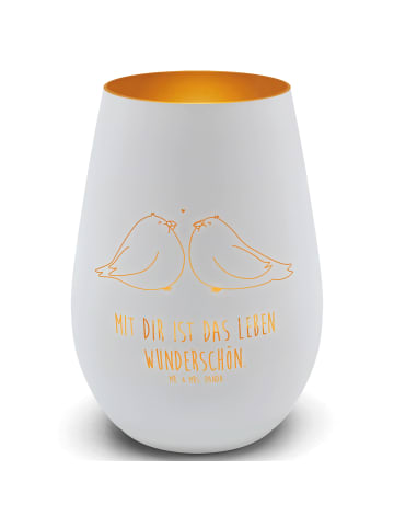 Mr. & Mrs. Panda Windlicht Turteltauben Liebe mit Spruch in Weiß