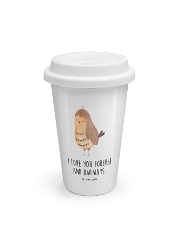 Mr. & Mrs. Panda Kaffeebecher Eule Zufrieden mit Spruch in Weiß