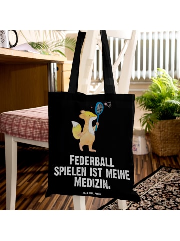 Mr. & Mrs. Panda Tragetasche Fuchs Federball spielen mit Spruch in Schwarz