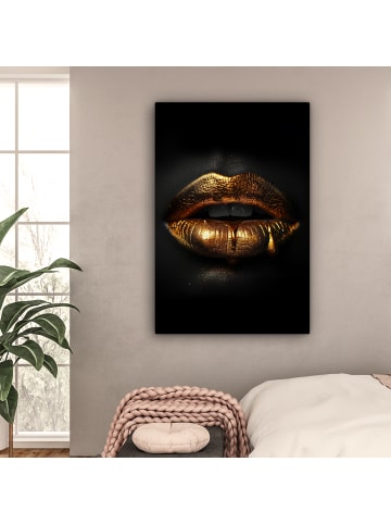 MuchoWow Leinwand Bilder Goldene Lippen