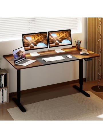 COSTWAY Schreibtisch elektrisch 140 x 70 cm höhenverstellbar in Braun