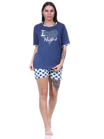 NORMANN kurzarm Schlafanzug Shorty Pyjama HerzDesign - 67252 in navy