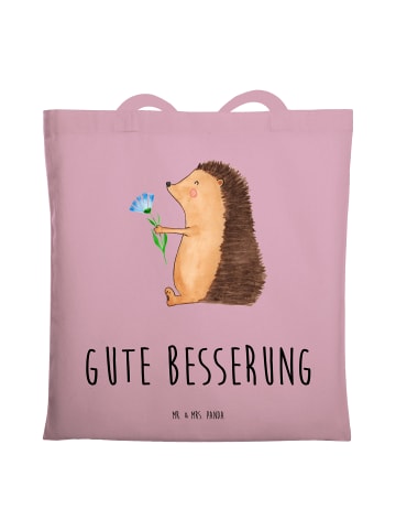Mr. & Mrs. Panda Tote Bag Igel Blumen mit Spruch in Rosa Pastell
