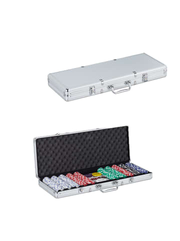 relaxdays Pokerkoffer 500 Chips in Silber