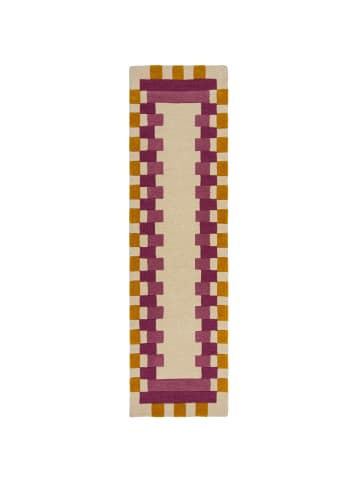 KADIMA DESIGN Wollteppich Geometrisch, Rahmen, Wohnzimmer schmutzabweisend in Rosa-Gelb