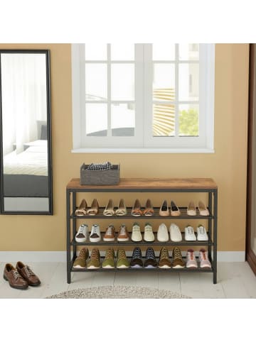 VASAGLE Schuhregal Dacey in Braun-Schwarz - (B)100 x (H)71.7 x (T)30 cm