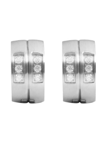 Adeliás Damen Ohrringe – Klappcreole aus Edelstahl mit Strass Steinchen in silber