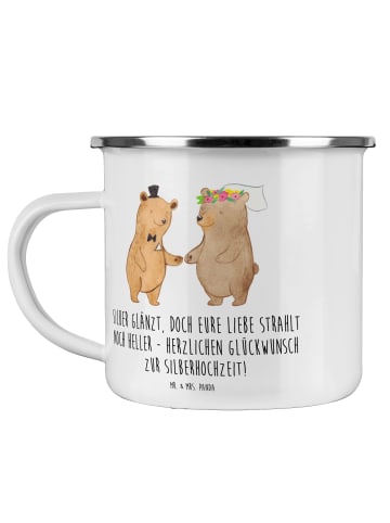 Mr. & Mrs. Panda Camping Emaille Tasse 25. Hochzeitstag Silberne... in Weiß