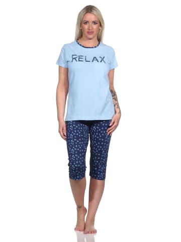 NORMANN Capri Pyjama Schlafanzug "RELAX" in blau