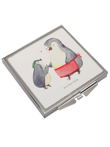 Mr. & Mrs. Panda Handtaschenspiegel quadratisch Pinguin mit Kind... in Weiß