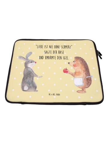 Mr. & Mrs. Panda Laptop Tasche Hase Igel mit Spruch in Gelb Pastell