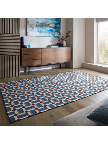 KADIMA DESIGN Teppich Kurzflor Würfel Muster, Geometrisch, Wohnzimmer in Blau