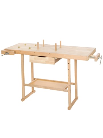 tectake Holzwerkbank mit 2 Schraubstöcken, 137 x 50 x 87 cm