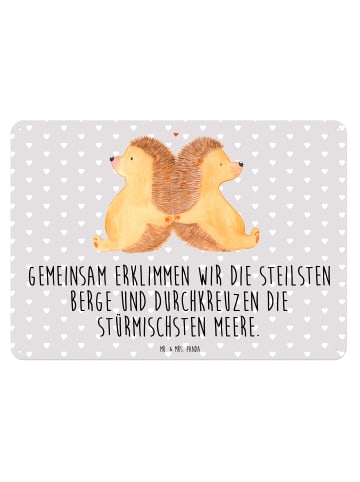 Mr. & Mrs. Panda Blechschild Igel händchenhaltend mit Spruch in Grau Pastell