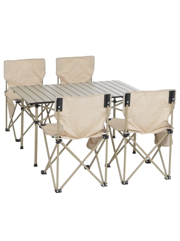MCW Campingset Q39 Tisch 4x Stuhl, Creme
