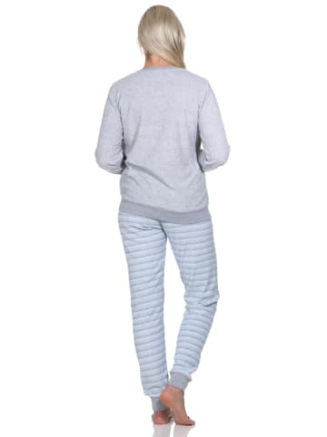 NORMANN Frottee Schlafanzug lang Bündchen und Applikation - 82669 in hellblau
