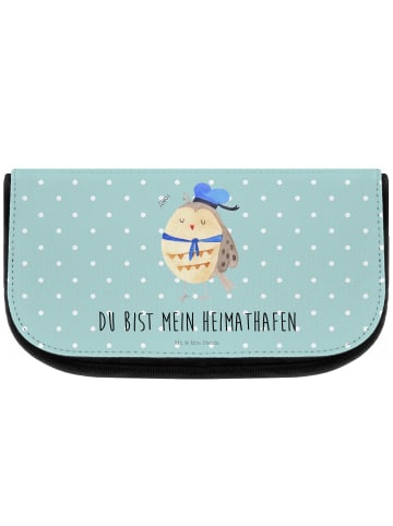 Mr. & Mrs. Panda Kosmetiktasche Eule Matrose mit Spruch in Türkis Pastell