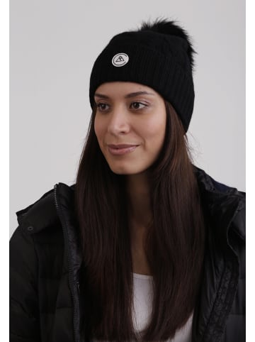 CASH-MERE.CH Mütze mit Zopfmuster und Bommel in Schwarz