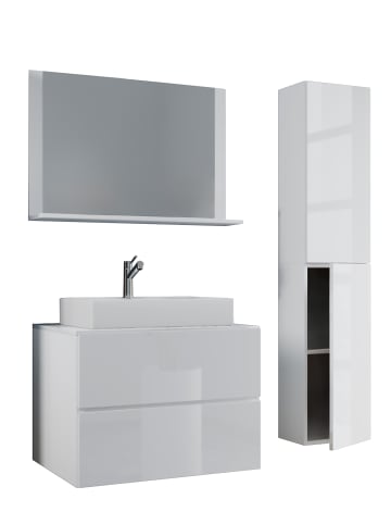 VCM 4-tlg. Waschplatz Waschtisch Lendas L Schublade in Weiß