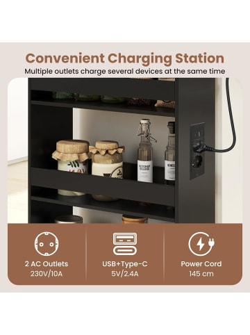 COSTWAY Nischenwagen 20cm breit schmal mit Ladestation in Schwarz
