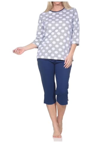 NORMANN Kurzarm Capri Schlafanzug Pyjama Tupfen Punkte Look 125 90 330 in marine