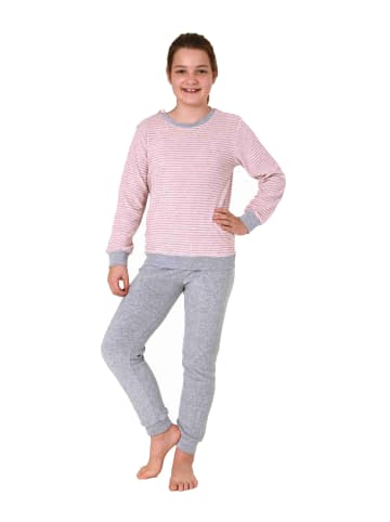 NORMANN Frottee Pyjama langarm Bündchen Schlafanzug Herz - 71574 in Rosa