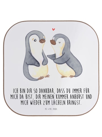Mr. & Mrs. Panda Untersetzer Pinguine trösten mit Spruch in Weiß