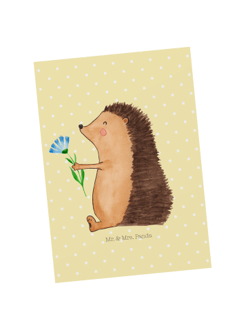 Mr. & Mrs. Panda Postkarte Igel Blumen ohne Spruch in Gelb Pastell