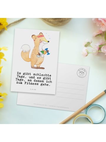 Mr. & Mrs. Panda Ansichtskarte Fuchs Fitness mit Spruch in Weiß
