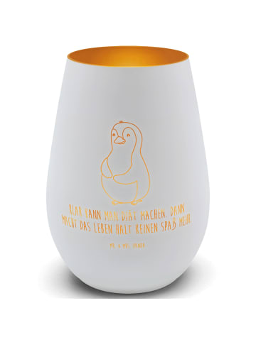 Mr. & Mrs. Panda Gold Windlicht Pinguin Diät mit Spruch in Weiß