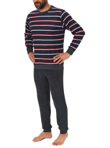 NORMANN Frottee Pyjama langarm Schlafanzug Bündchen Streifen - 49566 in anthrazit