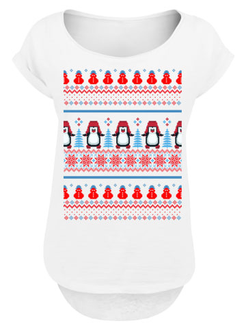 F4NT4STIC Long Cut T-Shirt Christmas Pinguin Muster in weiß