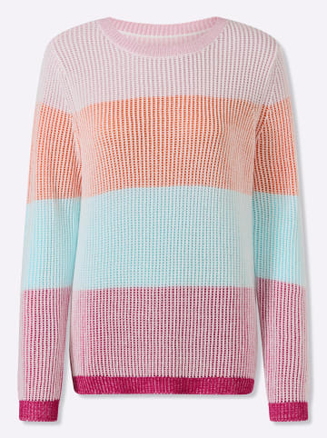 Sieh an! Langarm-Pullover in fuchsia-aquamarin-gemustert