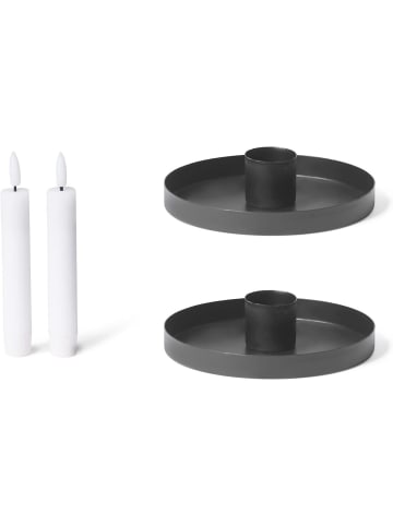 Novaliv Novaliv 2er-Set Stabkerzenhalter Durchmesser 6cm matt SCHWARZ mit LED in Schwarz