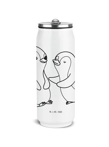 Mr. & Mrs. Panda Trinkflasche Pinguine trösten ohne Spruch in Weiß