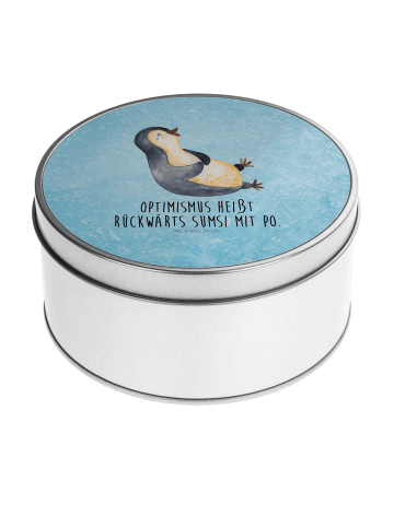 Mr. & Mrs. Panda Blechdose Pinguin Lachen mit Spruch in Eisblau