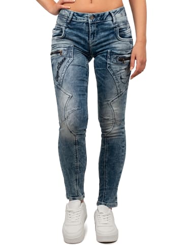 Cipo & Baxx Damen Slim Fit Jeans Stonewashed in Blue