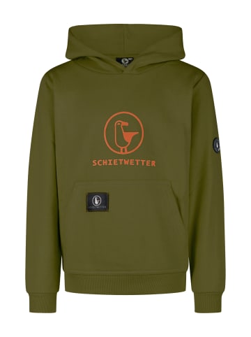SCHIETWETTER Hoodie "Logoprint Toni" in olive/neon orange