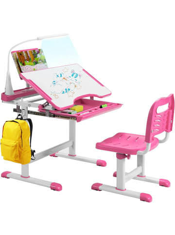 COSTWAY Kinderschreibtisch Set mit Licht ab 4 Jahren in Rosa