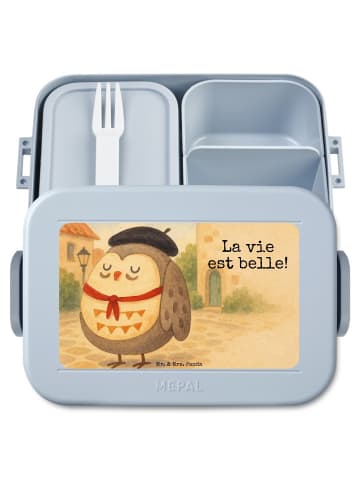 Mr. & Mrs. Panda Lunchbox Eule Frankreich Design mit Spruch in Blau Pastell