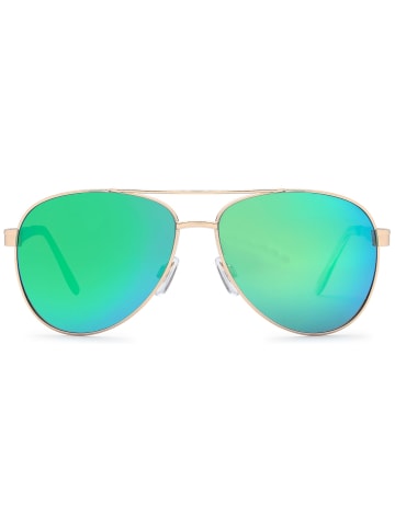 styleBREAKER Piloten Sonnenbrille in Gold / Grün-Blau-Lila verspiegelt